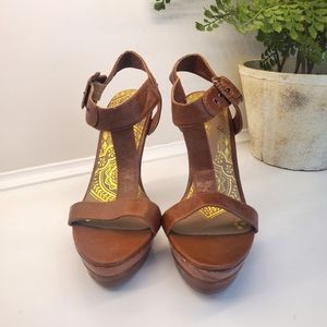 Cognac sandal heels